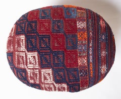 Custom Made Modern Ottoman with Vintage Turkish Anatolian Kilim Cover & Oak Wood