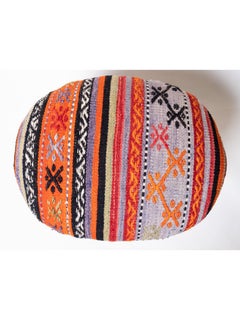 Custom Made Modern Ottoman with Vintage Turkish Anatolian Kilim Cover & Oak Wood