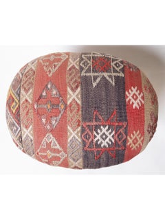 Ottomana moderna su misura con rivestimento in kilim turco anatolico d'epoca e legno Oak Wood