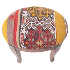 Custom Made Modern Ottoman with Vintage Turkish Anatolian Kilim Cover 
Oak Wood