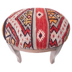 Custom Made Modern Ottoman with Vintage Turkish Anatolian Kilim Cover 
Oak Wood