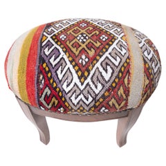 Custom Made Modern Ottoman with Vintage Turkish Anatolian Kilim Cover 
Oak Wood