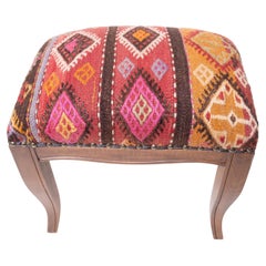 Custom Made Modern Ottoman with Vintage Turkish Anatolian Kilim Cover 
Oak Wood