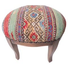 Custom Made Modern Ottoman with Vintage Turkish Anatolian Kilim Cover 
Oak Wood