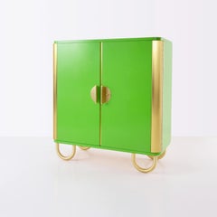 Custom Made Modernist Two-Door Sideboard, Brass, High-Gloss Lacquered Wood