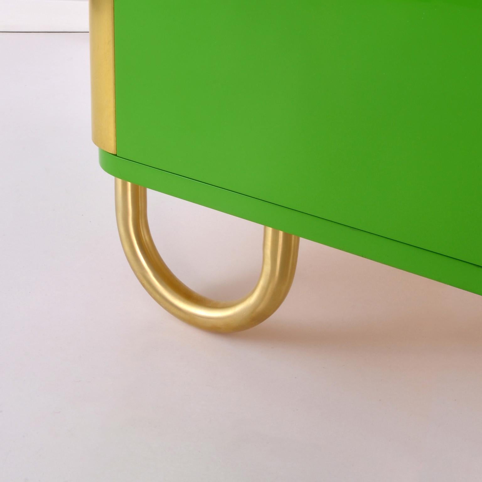 Custom Made Modernist Two-Door Sideboard, Brass, High-Gloss Lacquered Wood In New Condition For Sale In Berlin, DE
