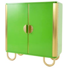 Custom Made Modernist Two-Door Sideboard, Brass, High-Gloss Lacquered Wood