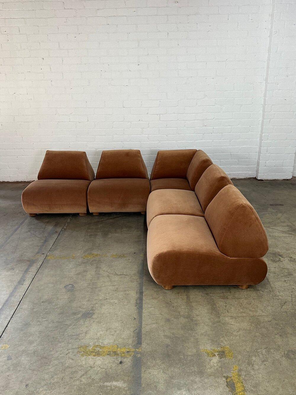 Mid-Century Modern Custom Made Modular Low Profile Sectional, Set For Sale