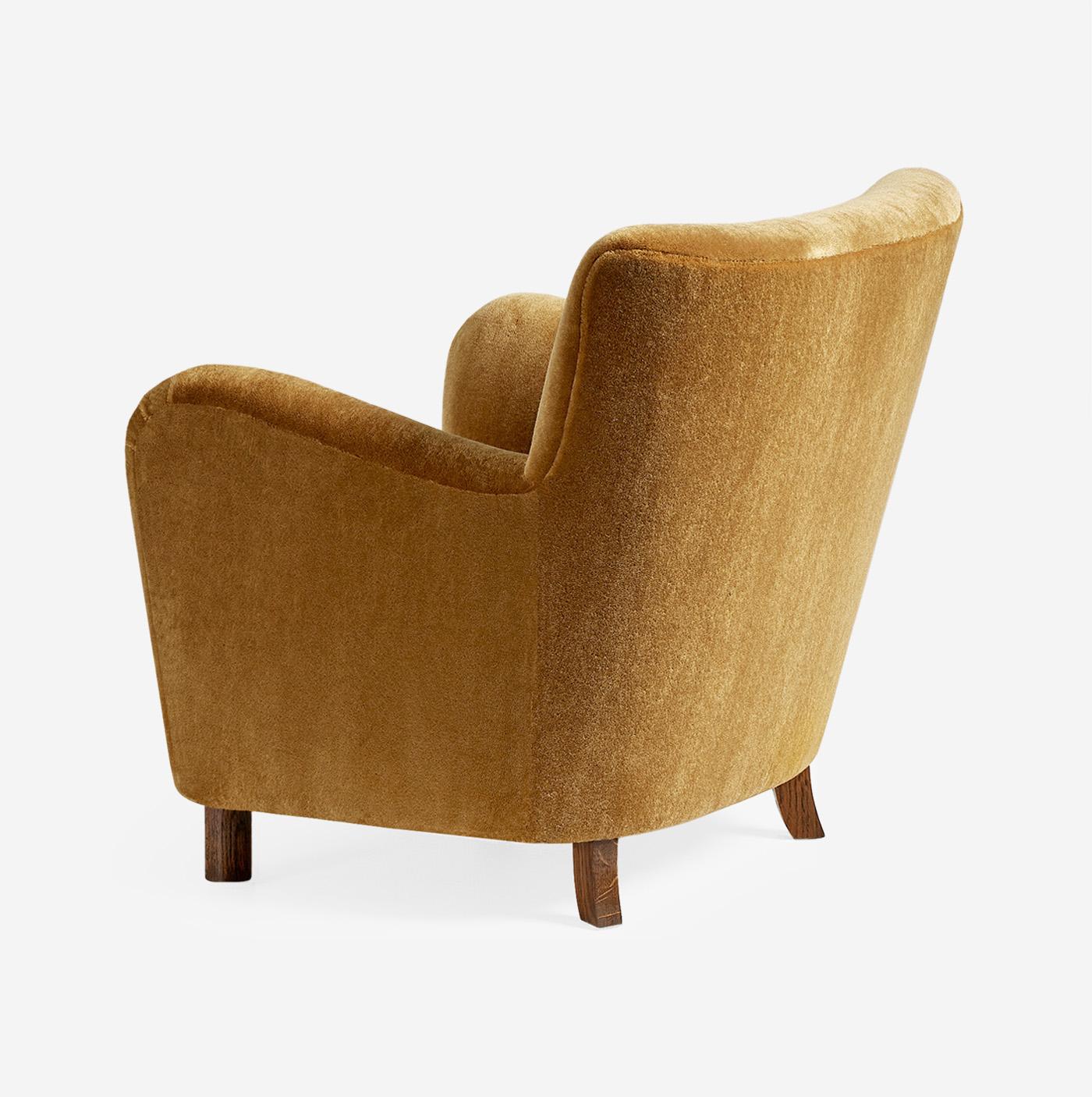 Scandinavian Modern Custom Made Mohair Lounge Chair & Ottoman by Dagmar For Sale
