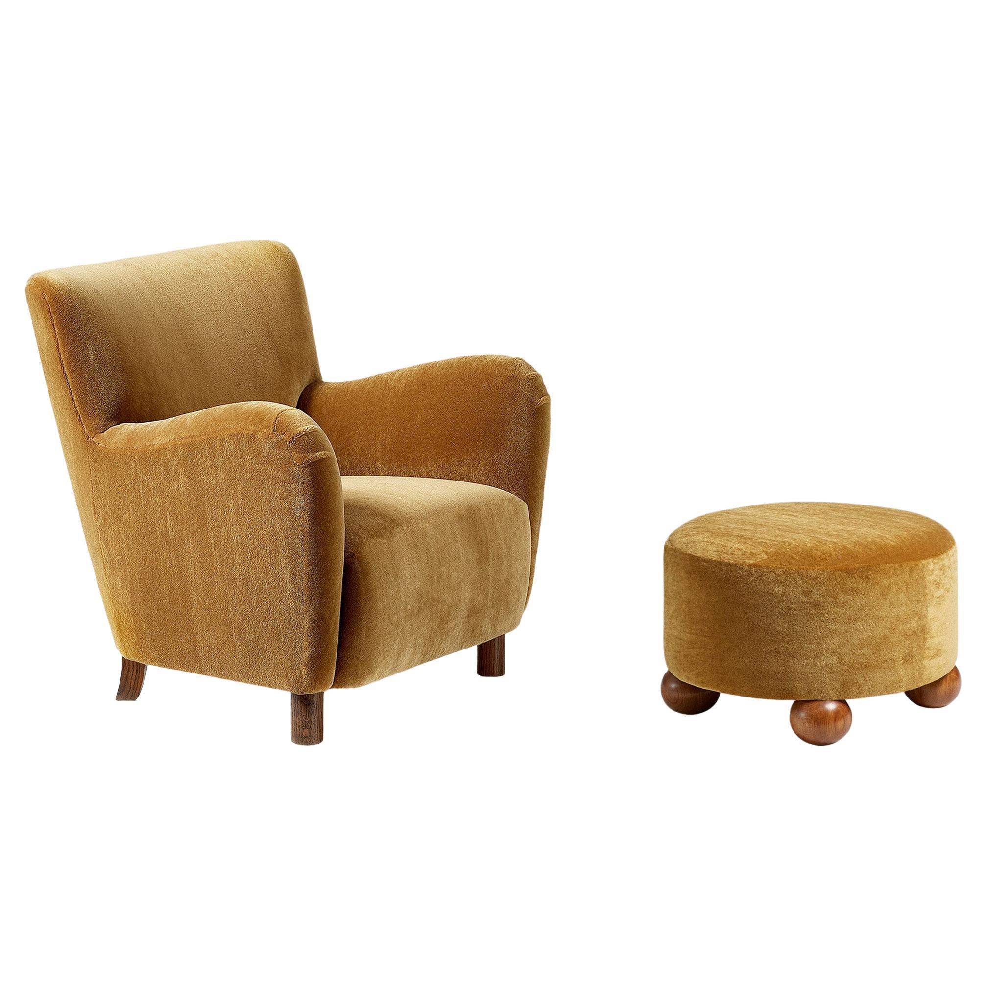 Custom Made Mohair Lounge Chair & Ottoman by Dagmar For Sale