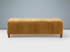 Custom Made Mohair Velvet Long Ottoman with Tapered Oak Feet