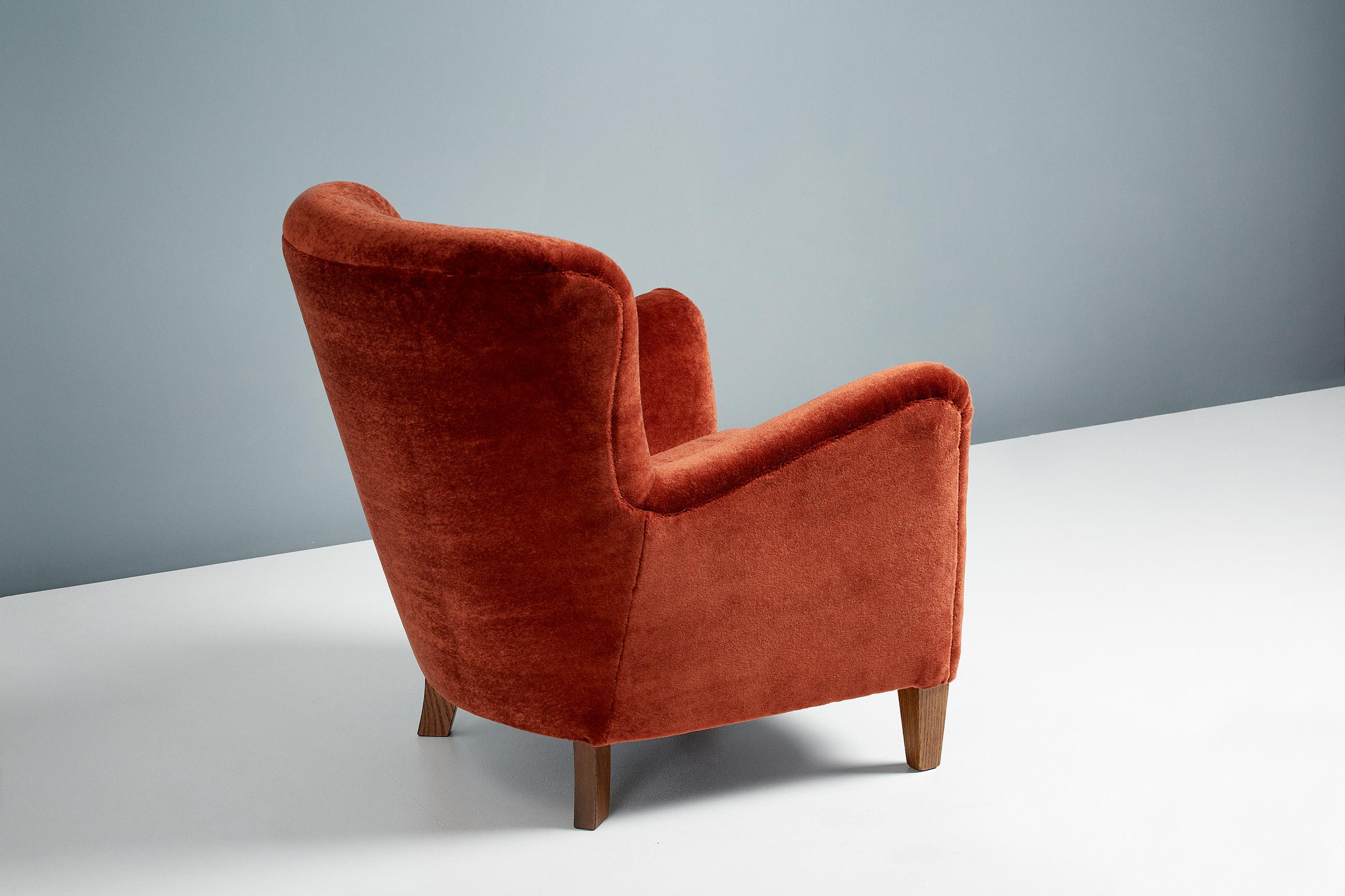 British Custom Made Mohair Velvet Lounge Chair For Sale