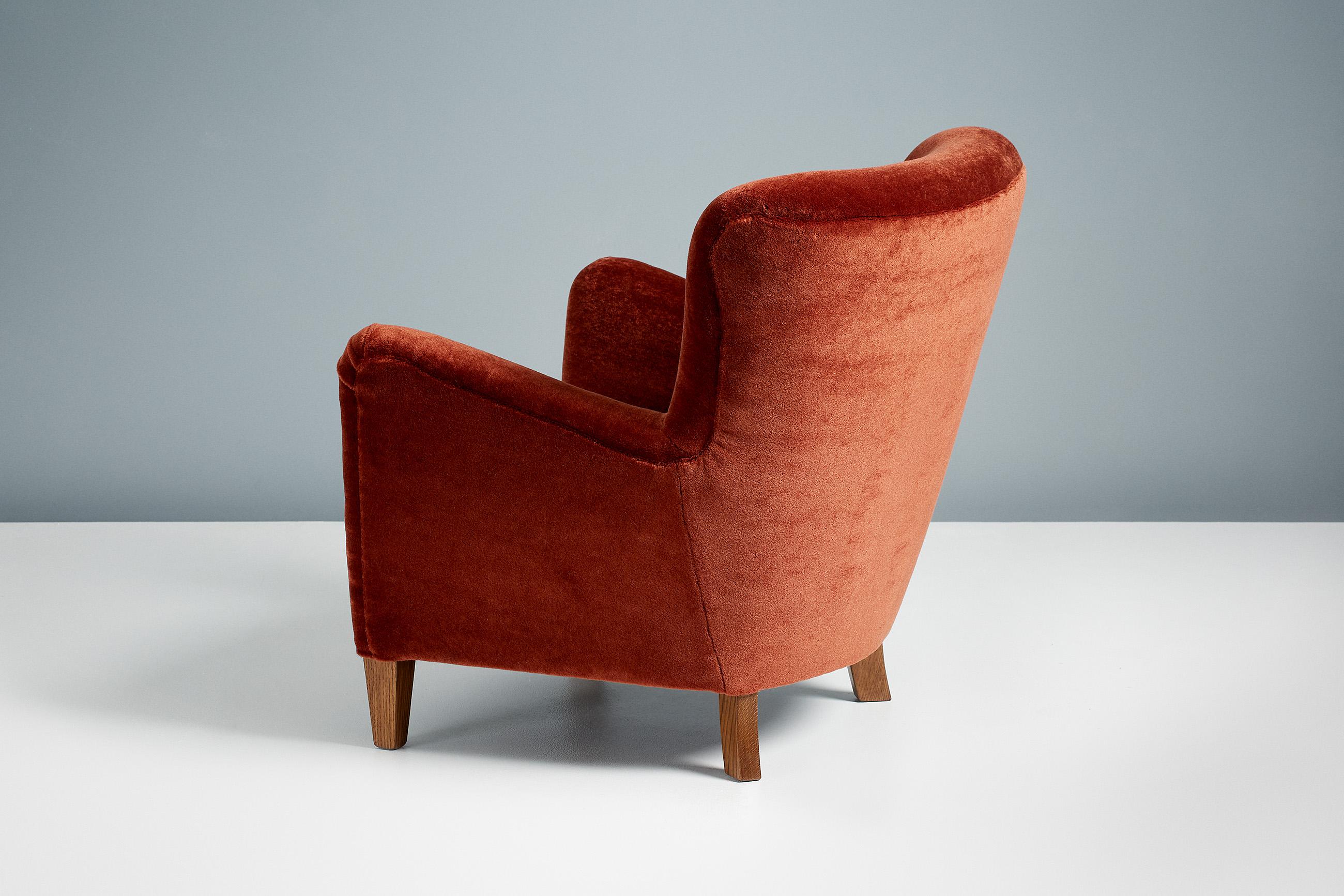 Contemporary Custom Made Mohair Velvet Lounge Chair For Sale