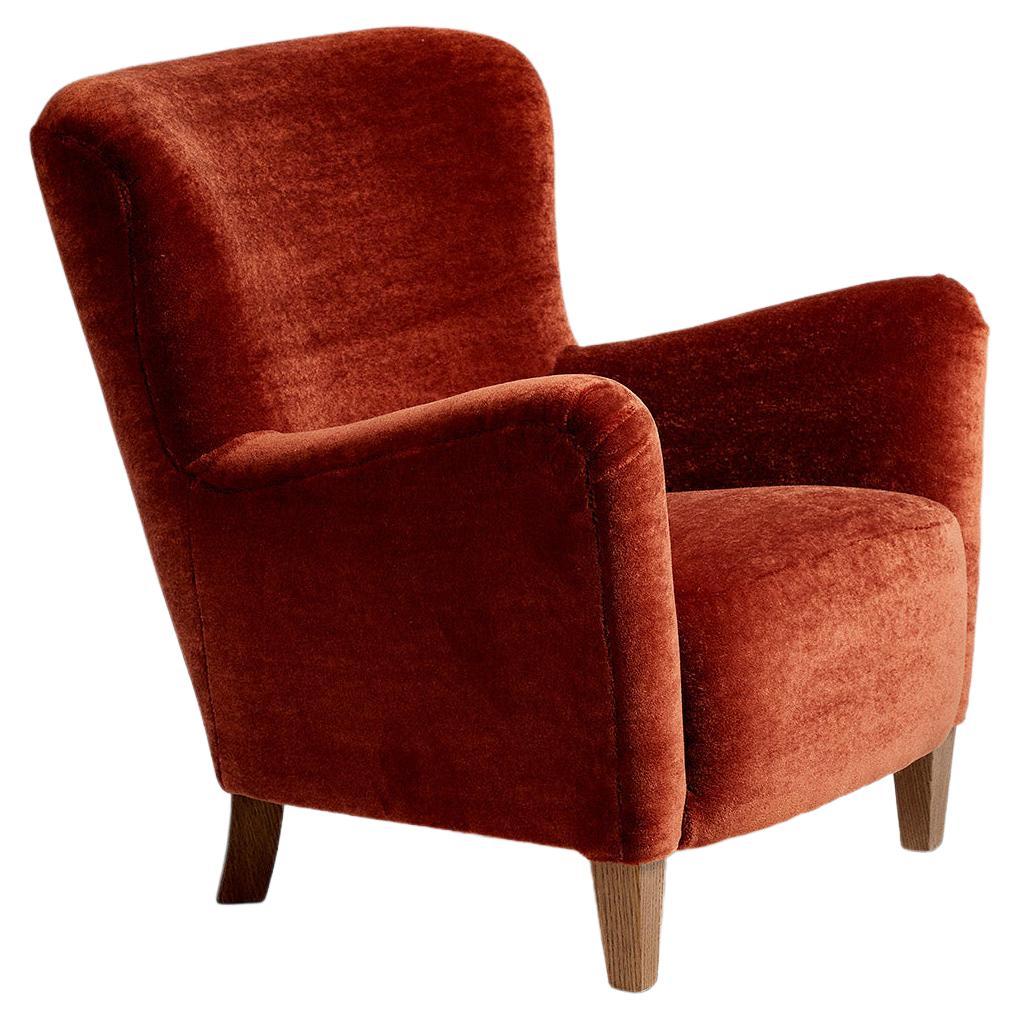 Custom Made Mohair Velvet Lounge Chair For Sale