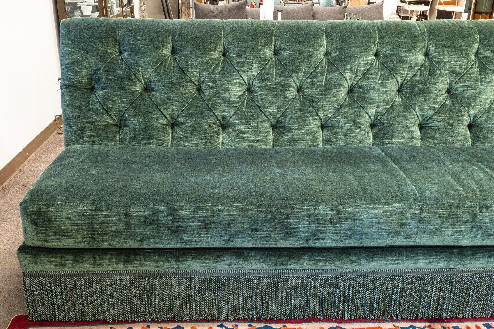 Contemporary Custom Made Monumental Green Velvet Tufted Hollywood Regency Sofa Sectional