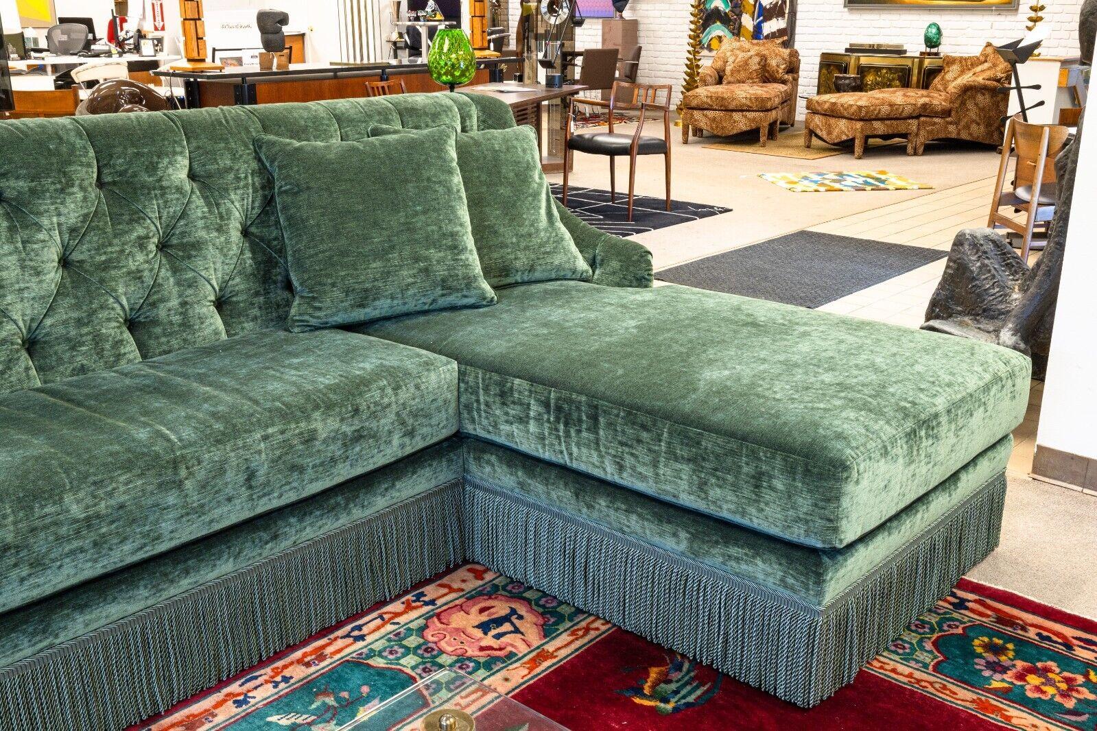 Custom Made Monumental Green Velvet Tufted Hollywood Regency Sofa Sectional 4