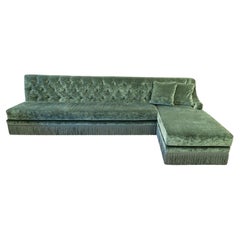 Custom Made Monumental Green Velvet Tufted Hollywood Regency Sofa Sectional