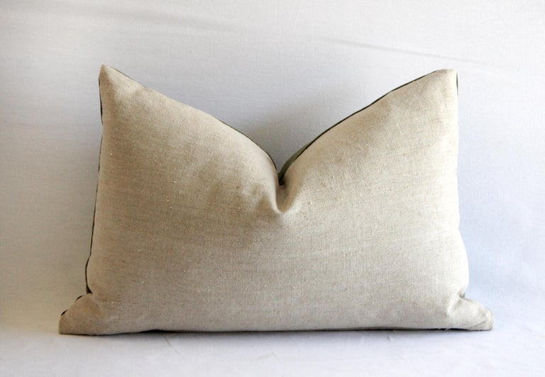 Custom Made Moss Green Cotton Velvet and Linen Decorative Lumbar