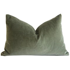 Custom Made Moss Green Cotton Velvet and Linen Decorative Lumbar Pillows