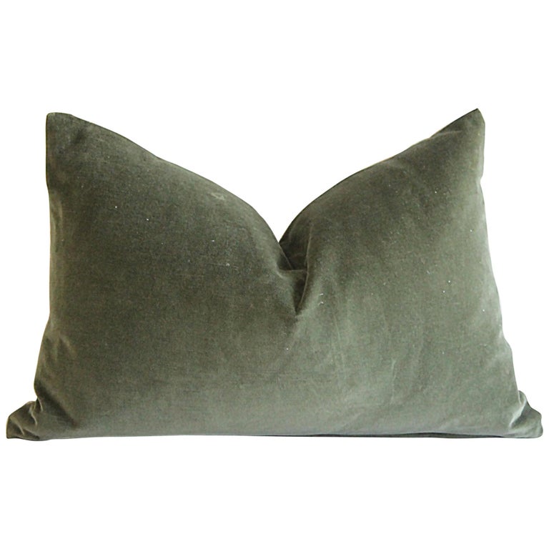 Custom Made Moss Green Cotton Velvet And Linen Decorative Lumbar