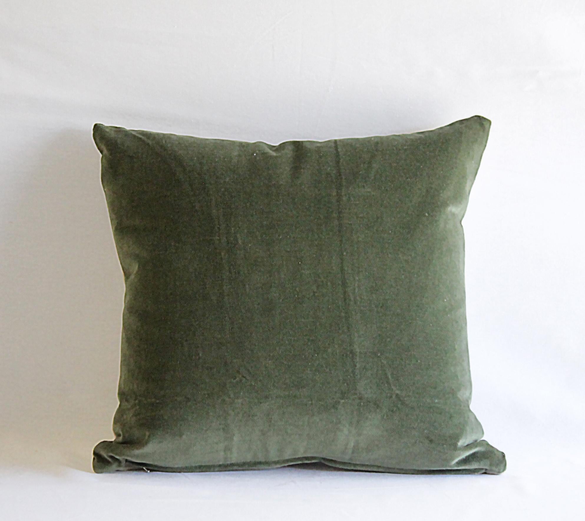 Custom Made Moss Green Cotton Velvet Belgium Cotton Velvet Pillow Cover