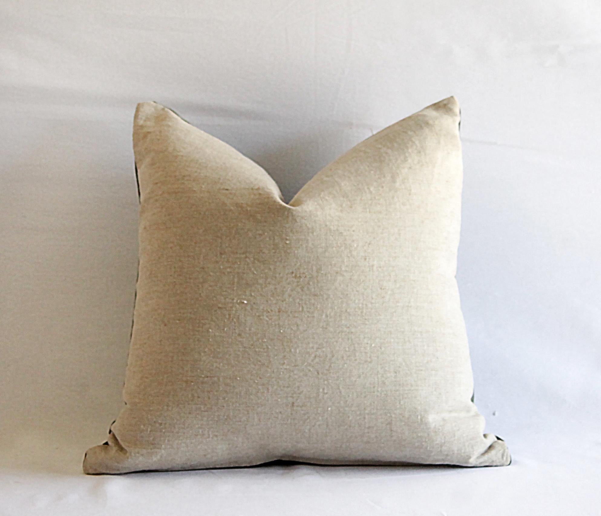 Custom Made Moss Green Cotton Velvet And Linen Decorative Pillows