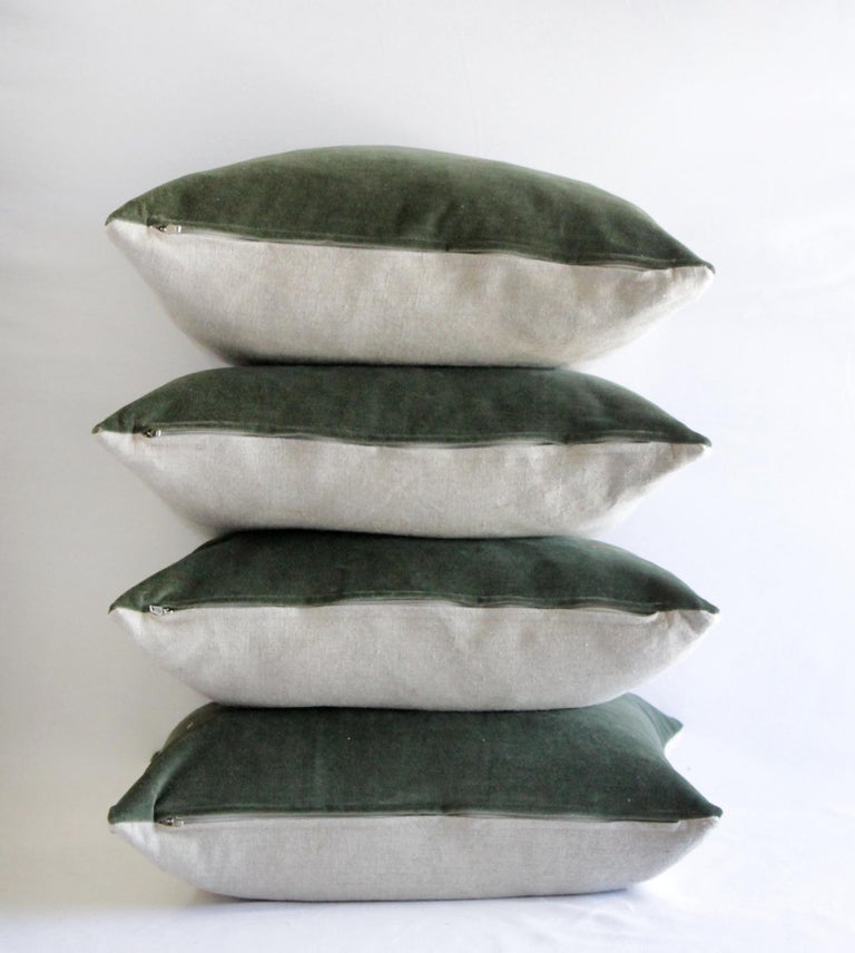 Custom Made Moss Green Cotton Velvet And Linen Decorative Pillows