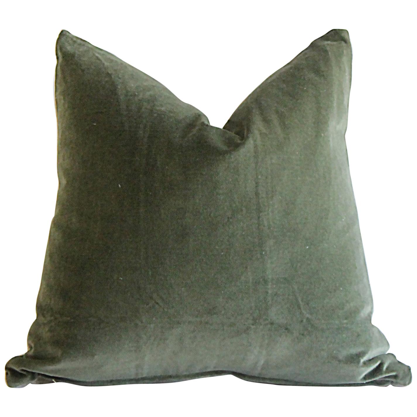 Custom Made Moss Green Cotton Velvet and Linen Decorative Pillows For