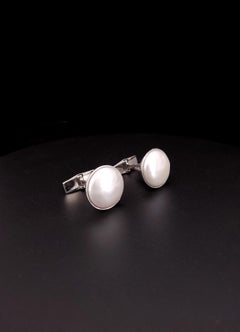 Custom Made MOP 14k White Gold Cufflinks and Stud Buttons Set