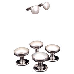 Set di gemelli e bottoni a pressione in oro bianco 14k MOP su misura
