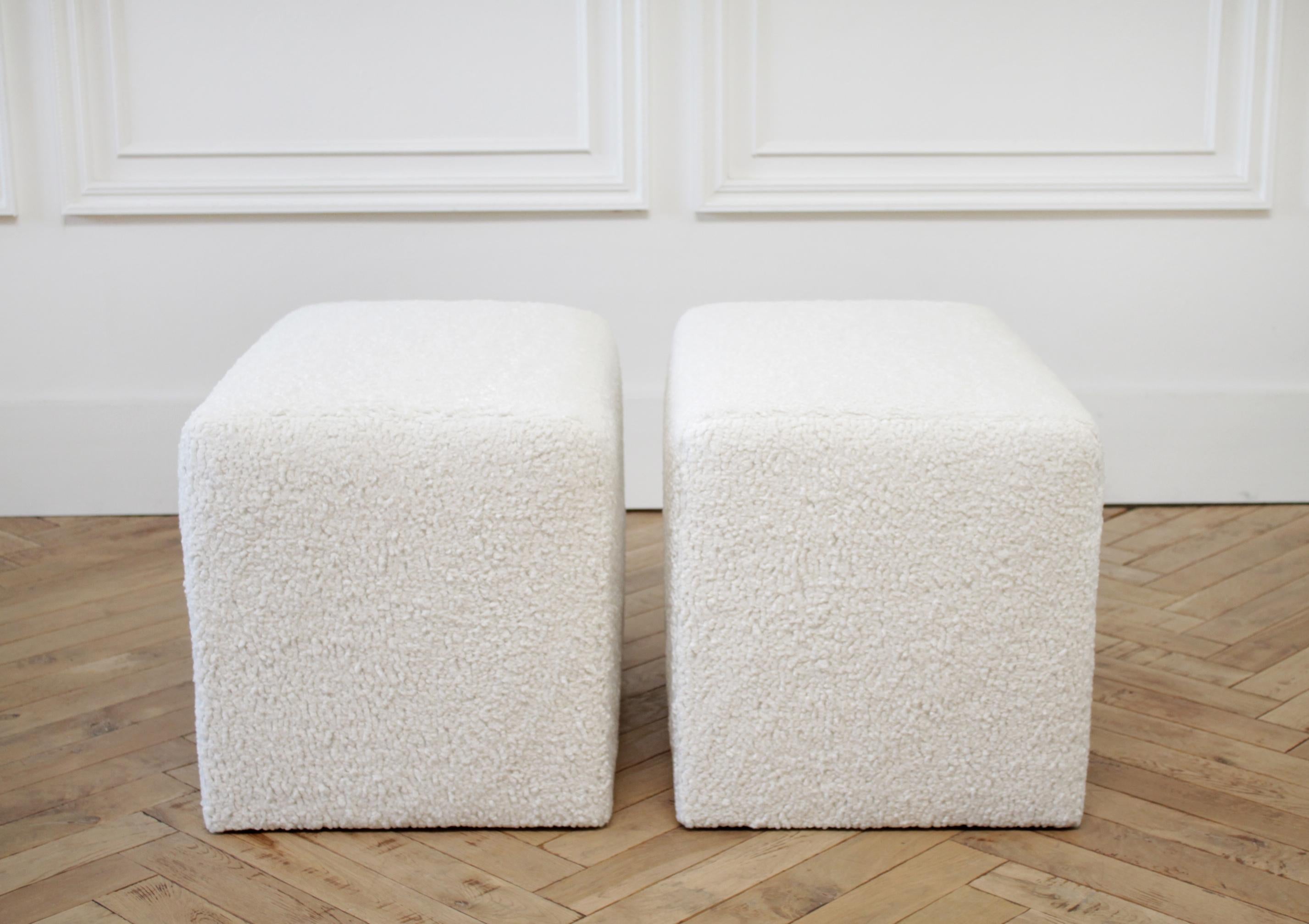 Custom made sheepskin cube ottomans
Custom designed and made full bloom cottage these natural faux sheepskin ottomans are a great accent piece. Wood frame, and foam wrapped, make these structurally solid, and comfortable to sit on. Base has 4 small
