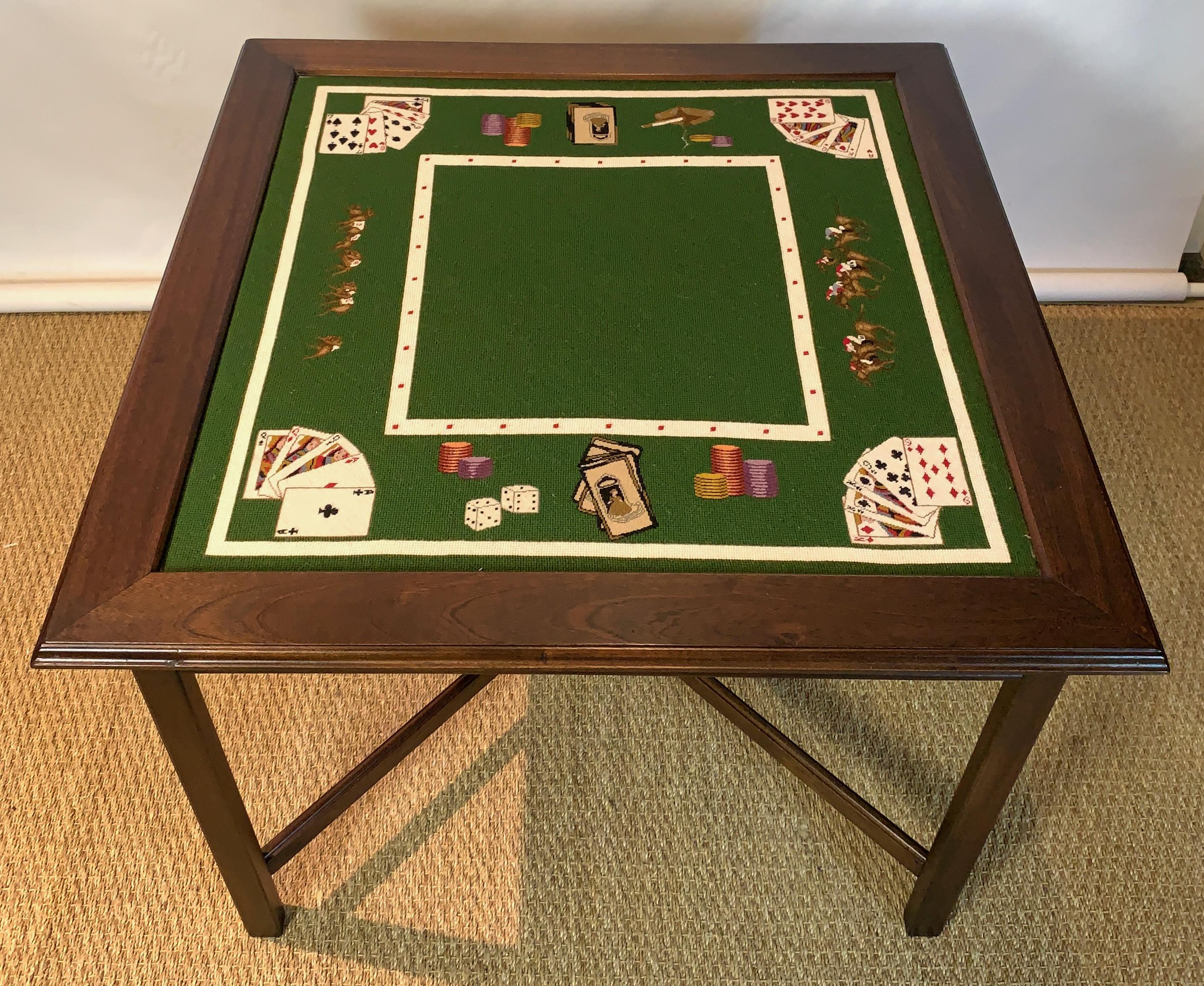Hand-Crafted Custom Made Needlepoint and Mahogany Games Table