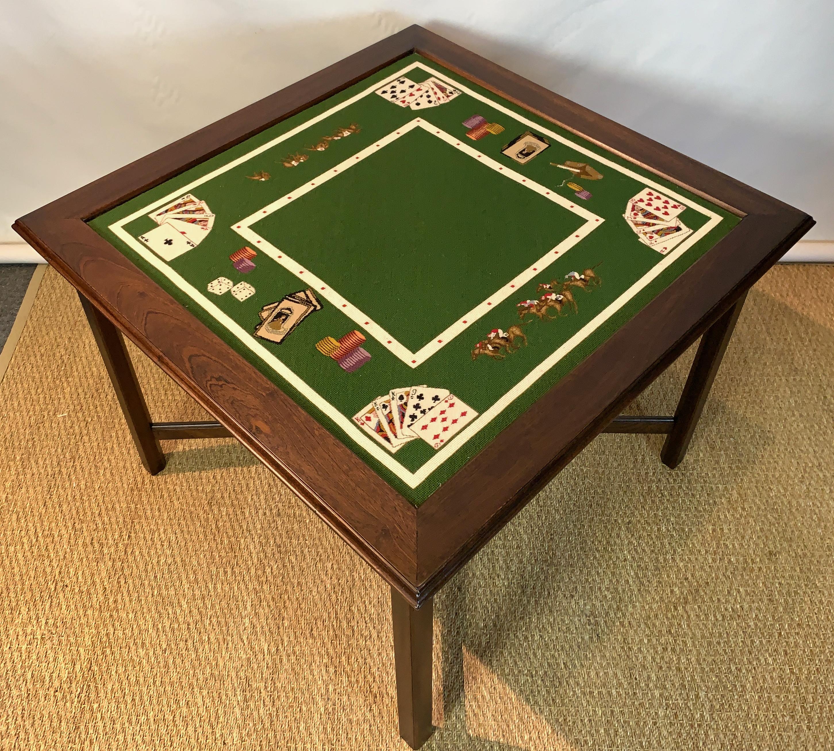 Custom Made Needlepoint and Mahogany Games Table In Excellent Condition In Kilmarnock, VA