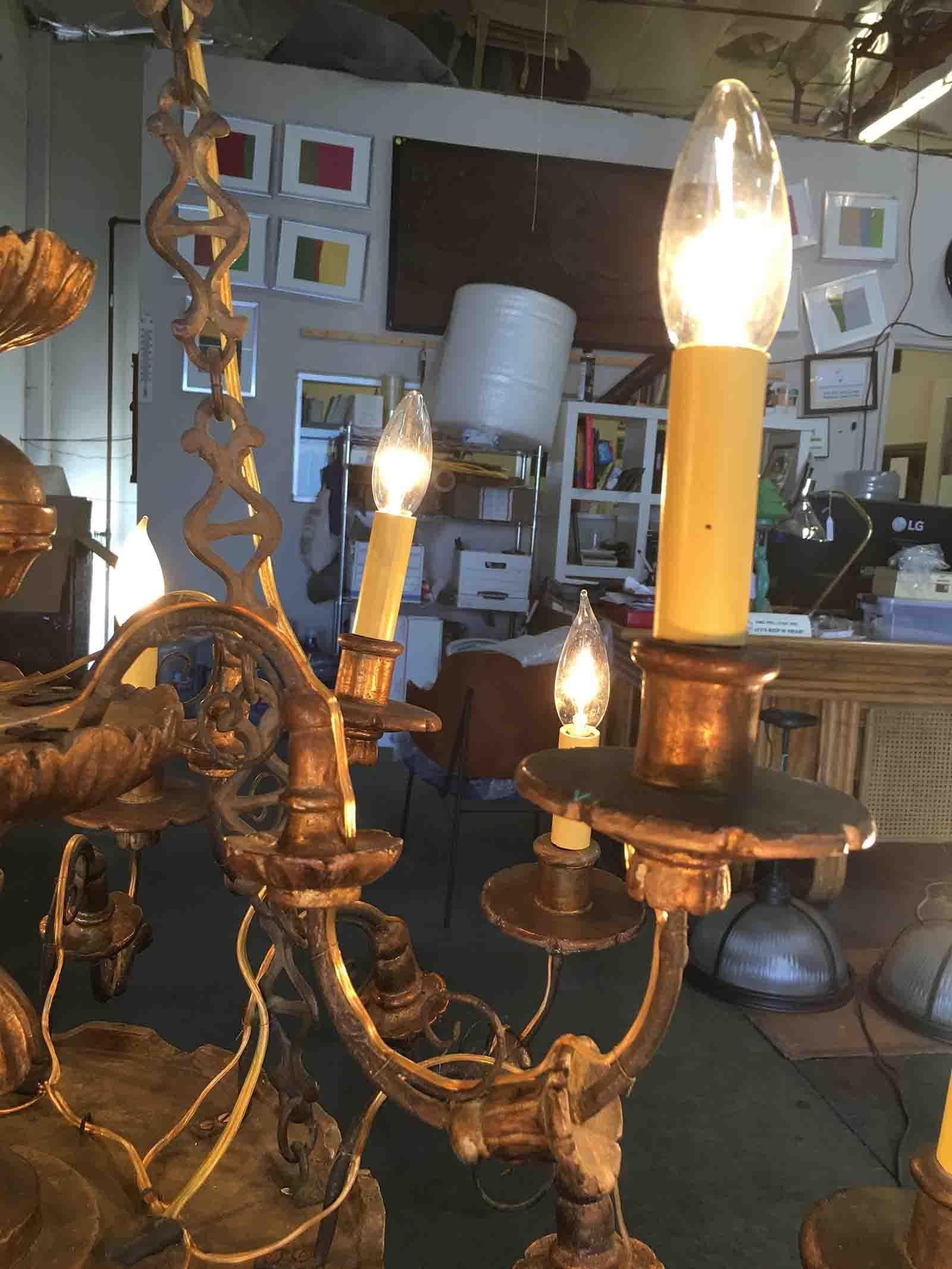 Mid-20th Century Custom Made Neo-Classic English 12 Arm Wood and Iron Chandelier For Sale