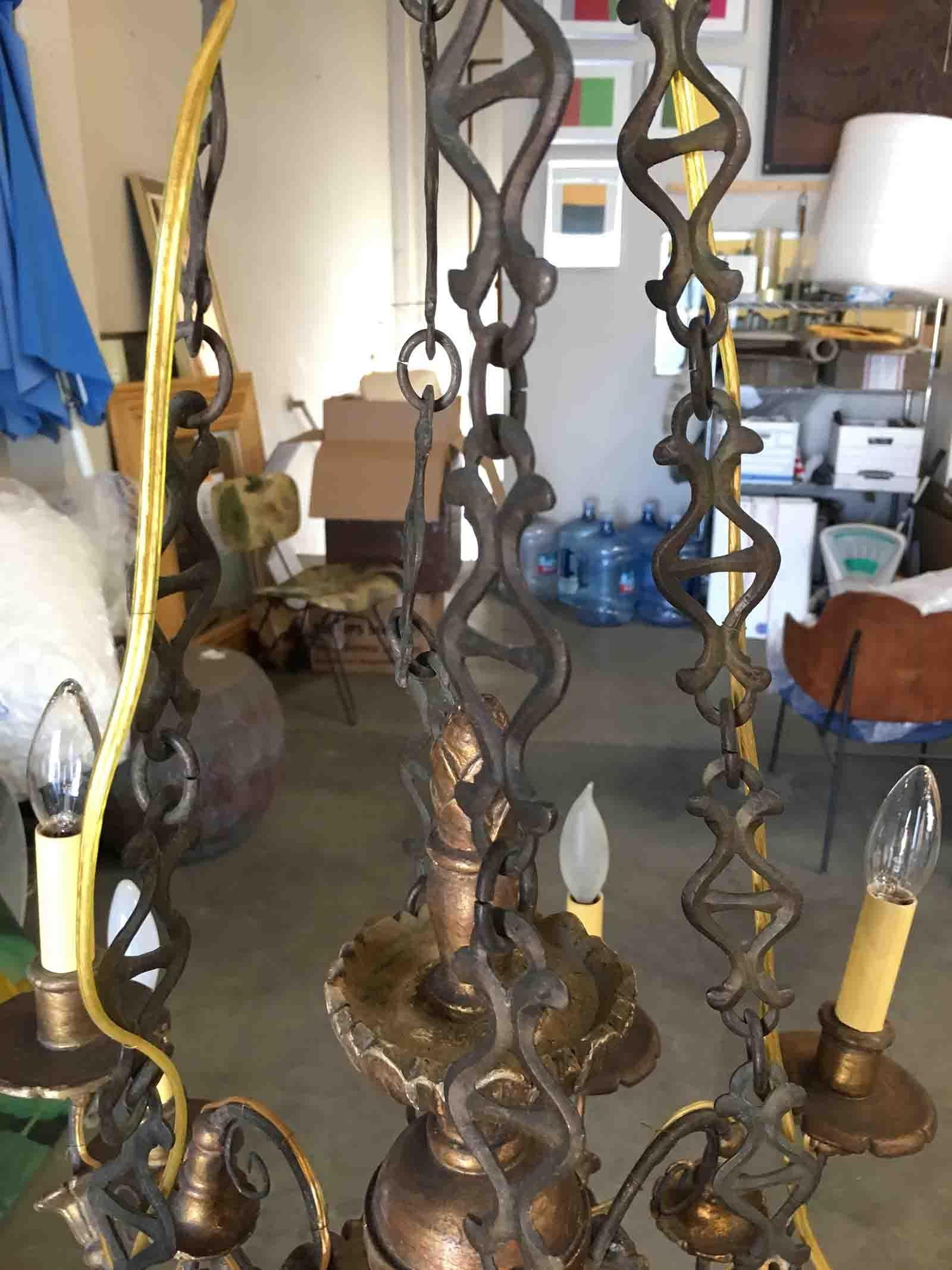 Custom Made Neo-Classic English 12 Arm Wood and Iron Chandelier For Sale 1