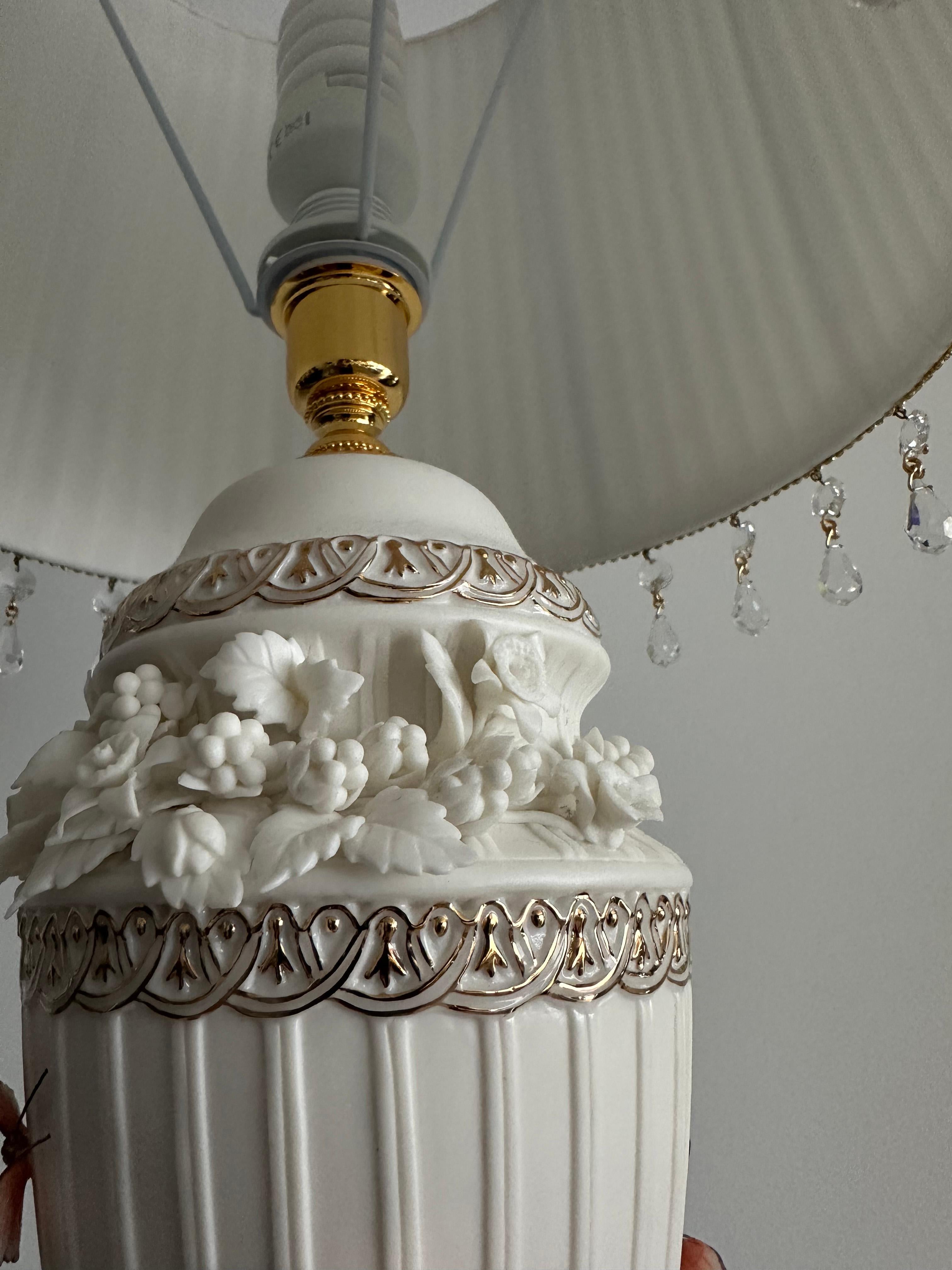 Custom Made Neoclassical Revival Porcelain Table Lamps with Butterflies For Sale 3