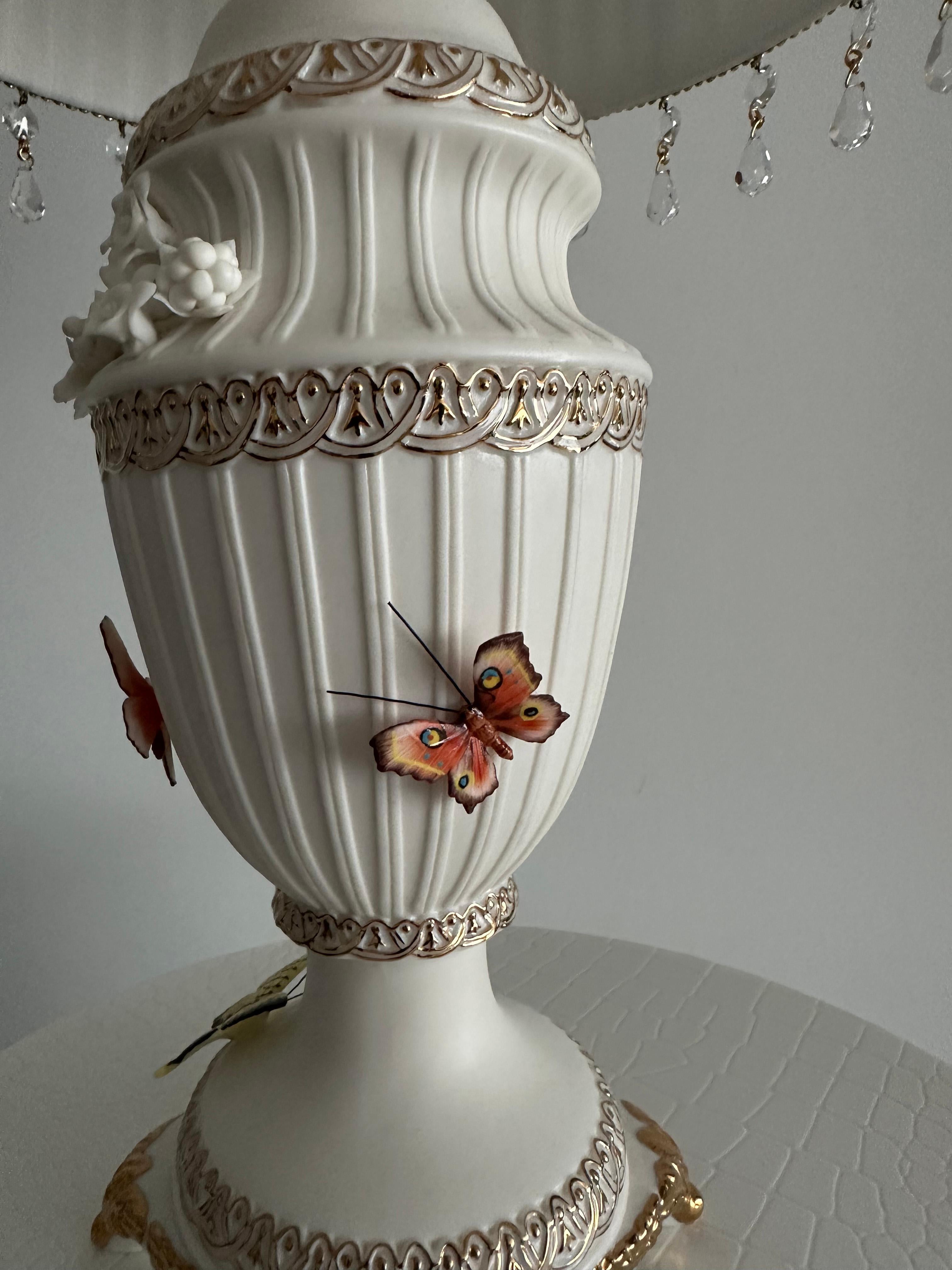 Custom Made Neoclassical Revival Porcelain Table Lamps with Butterflies For Sale 4