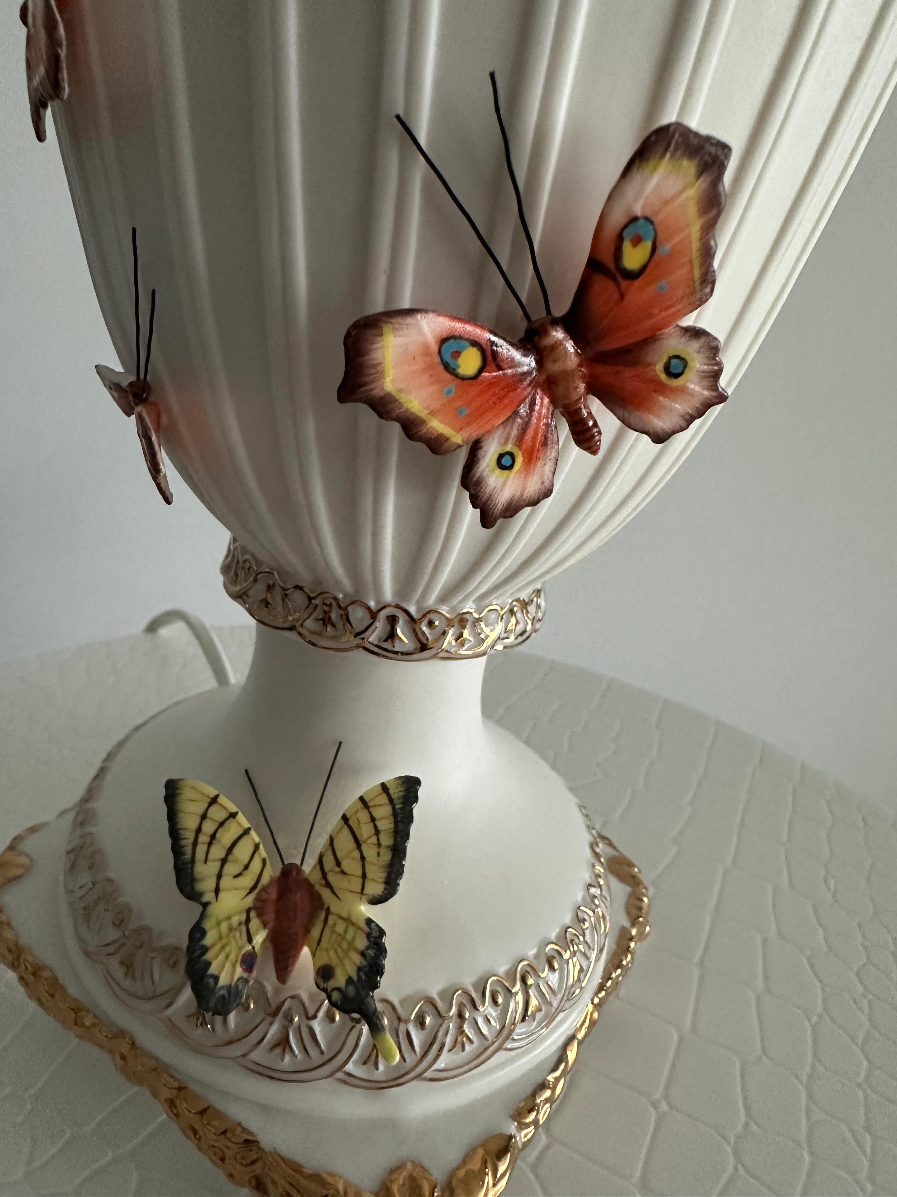 Contemporary Custom Made Neoclassical Revival Porcelain Table Lamps with Butterflies For Sale