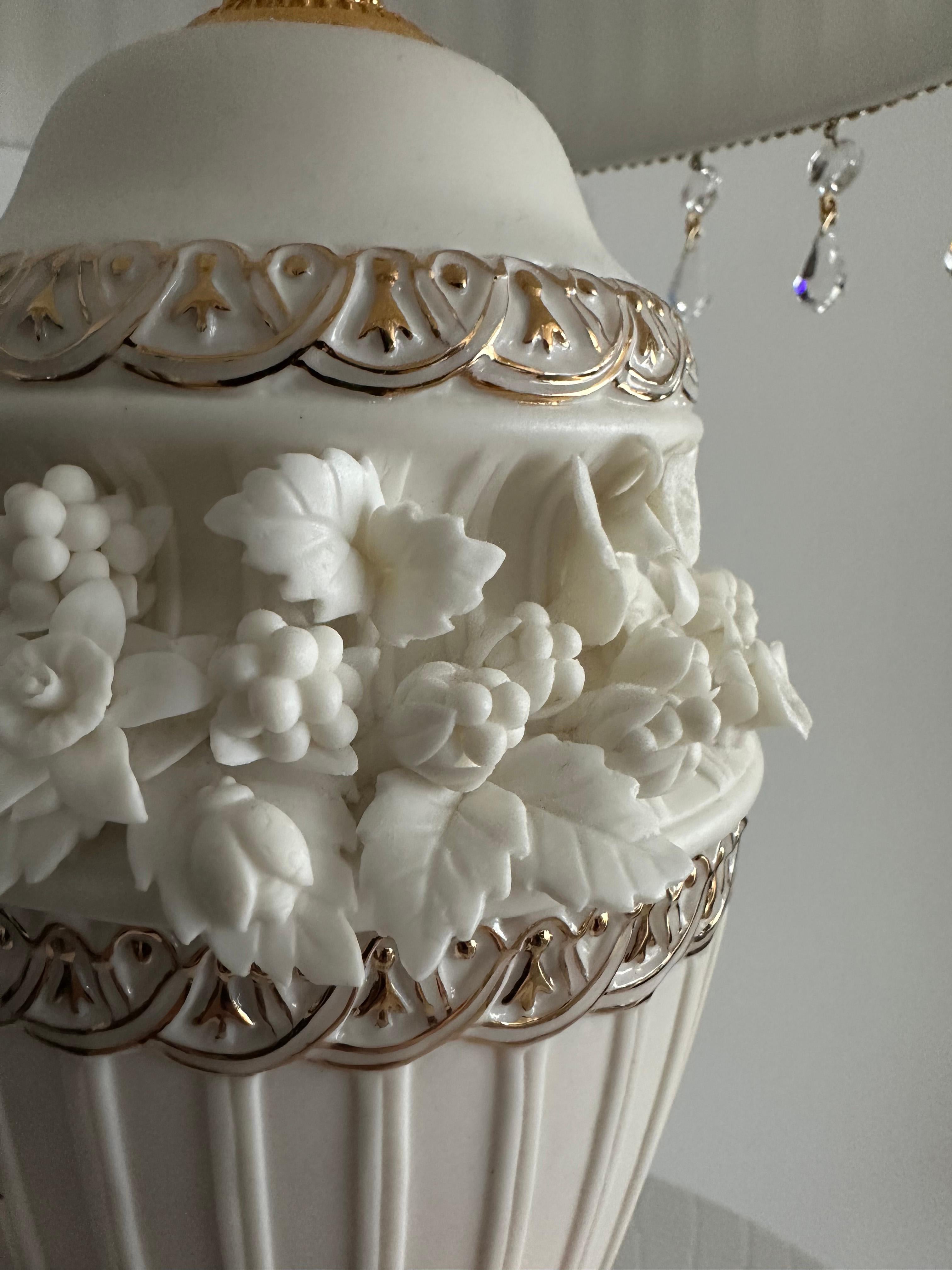 Crystal Custom Made Neoclassical Revival Porcelain Table Lamps with Butterflies For Sale