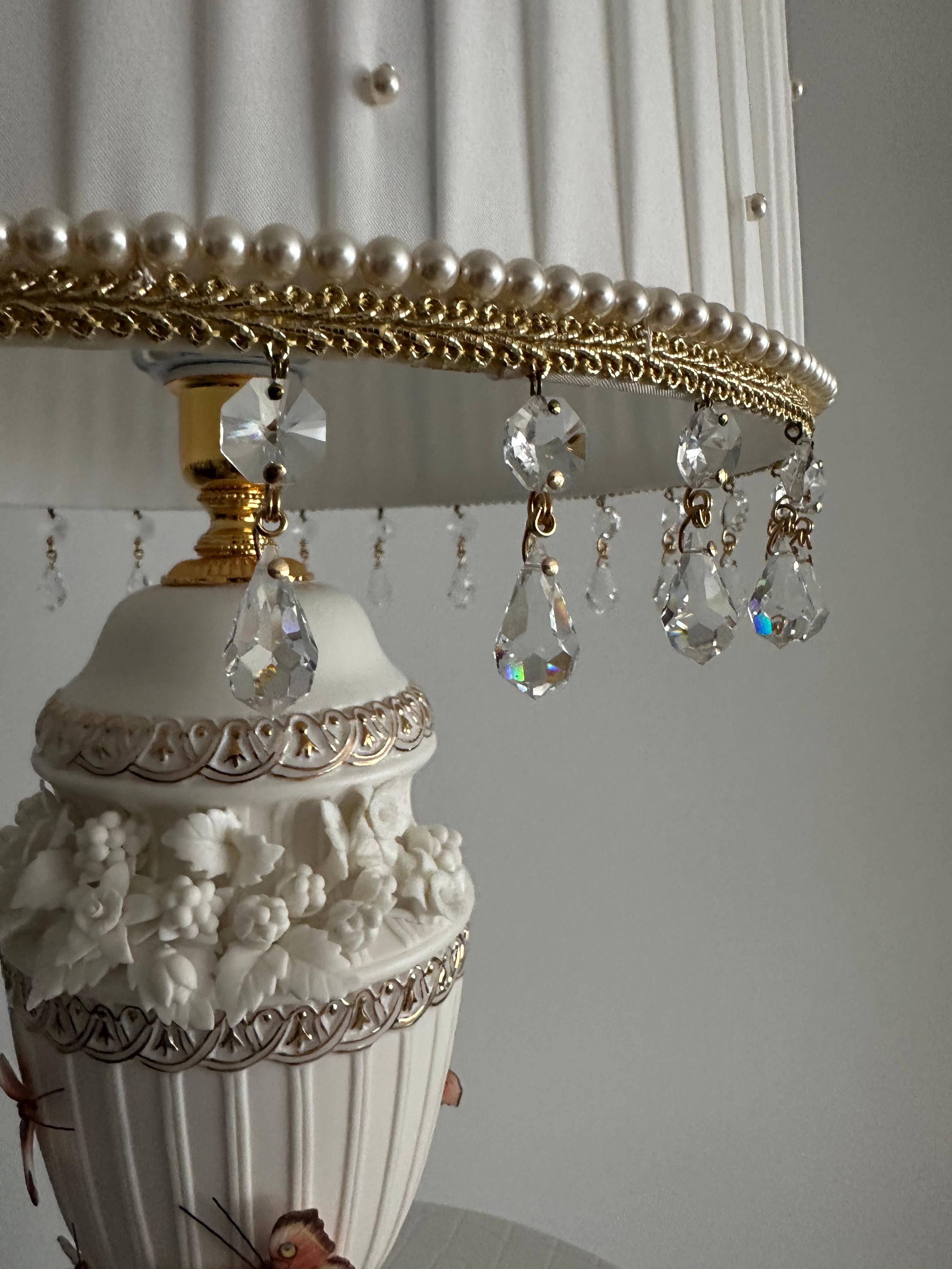 Custom Made Neoclassical Revival Porcelain Table Lamps with Butterflies For Sale 1