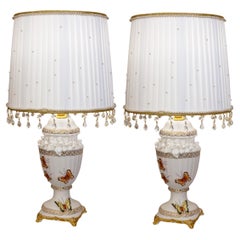 Custom Made Neoclassical Revival Porcelain Table Lamps with Butterflies