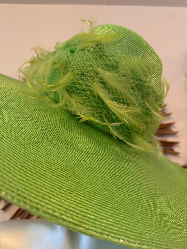 Custom-Made Neon Green Straw Wide-Brim Hat Tall Crown w  display picture 3