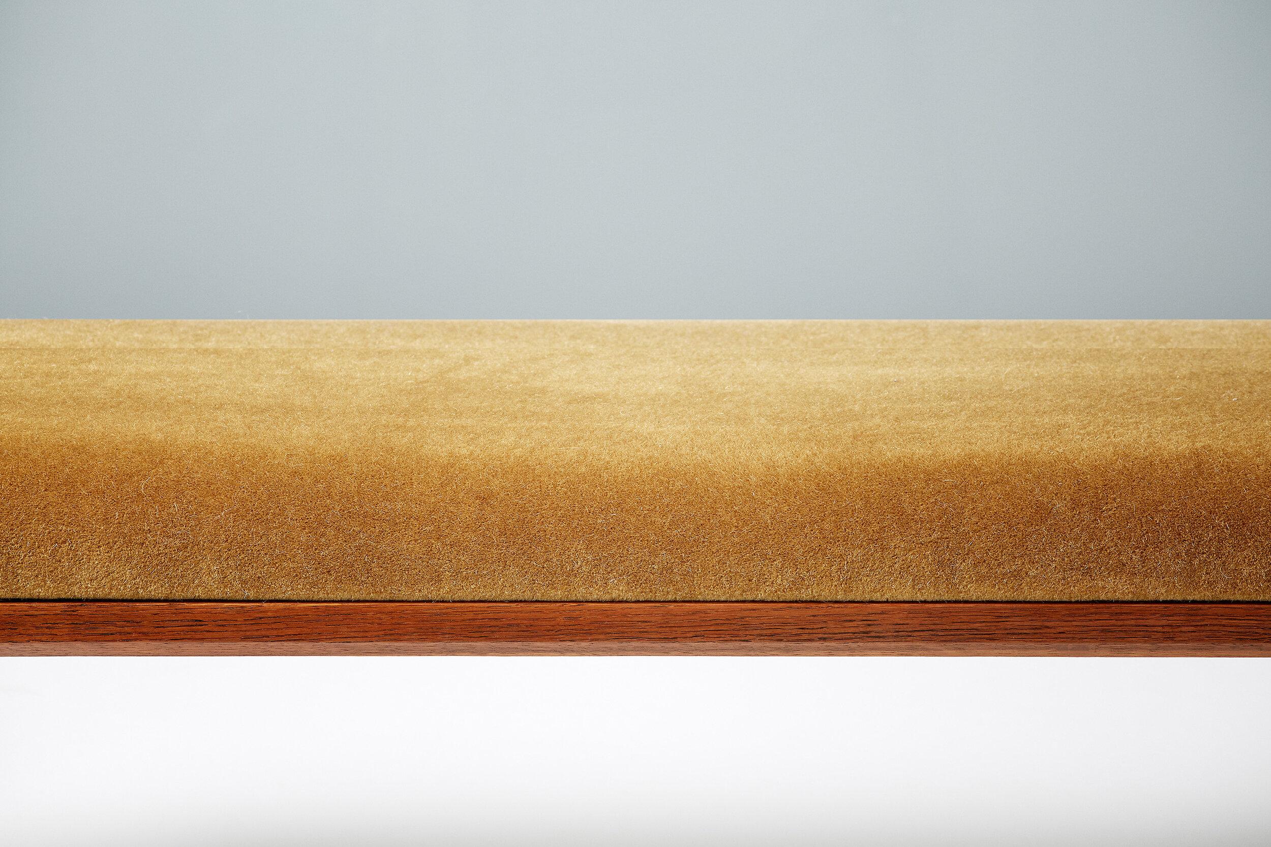 British Custom Made Oak and Velvet Bench by Kai Kristiansen For Sale