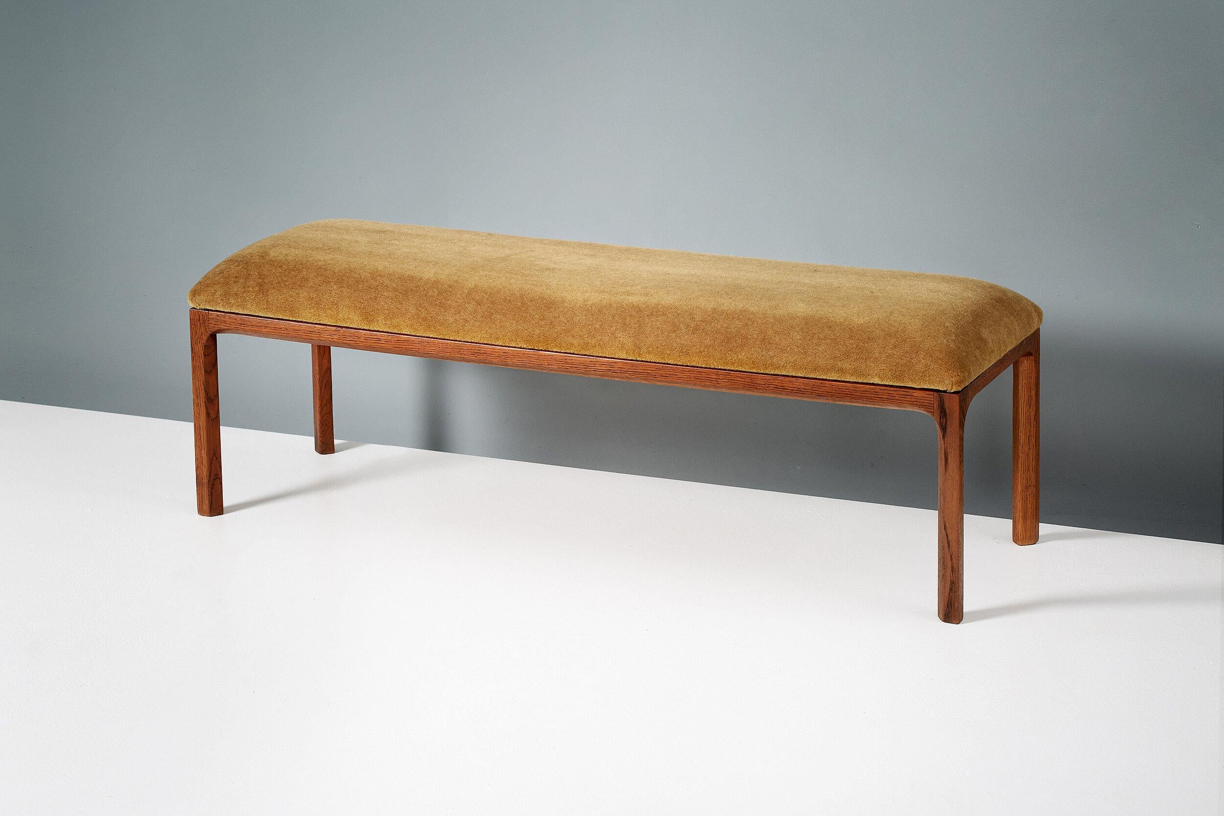 Custom Made Oak and Velvet Bench In Excellent Condition For Sale In London, GB