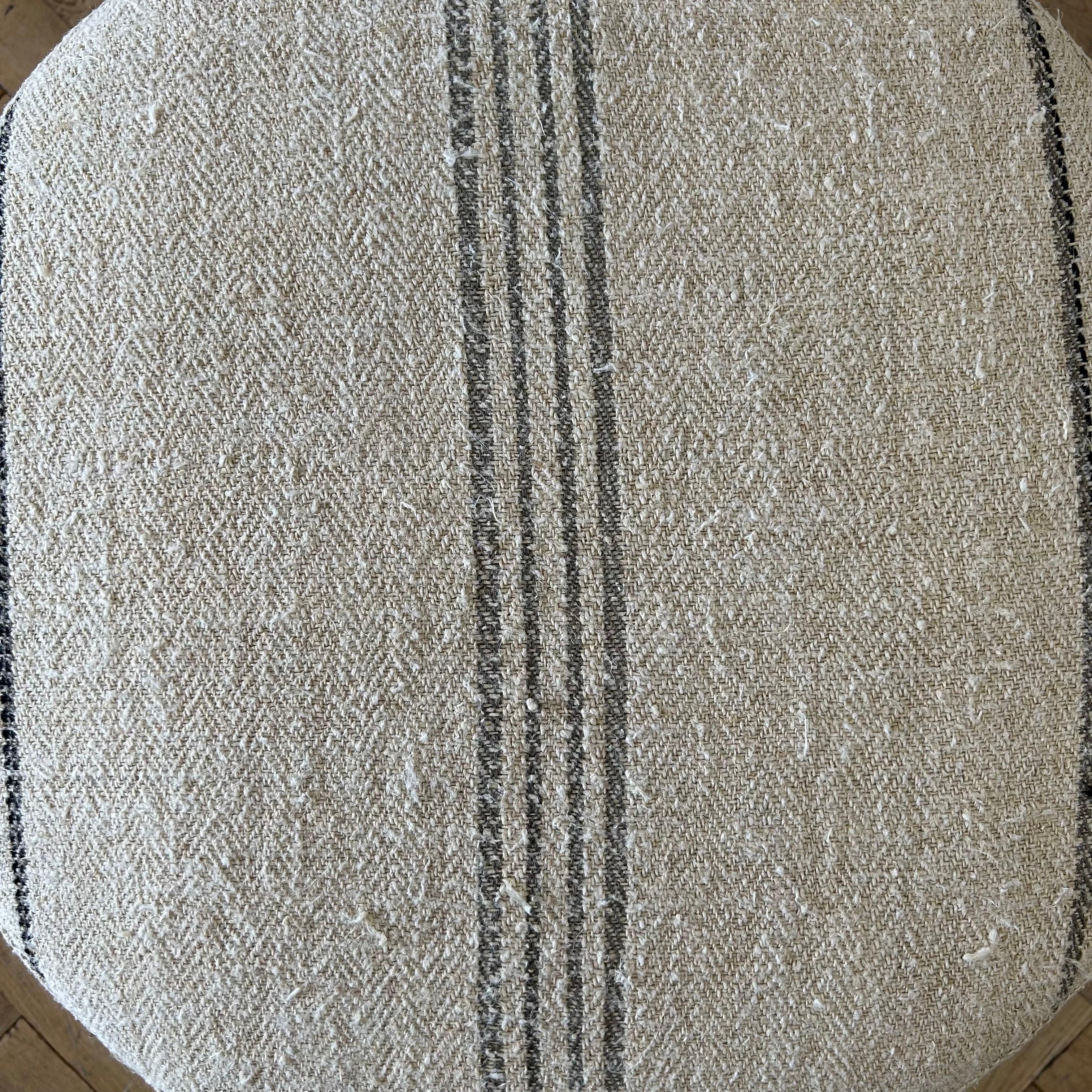Custom Made One of a Kind European Flax Stripe Round Ottomans 5