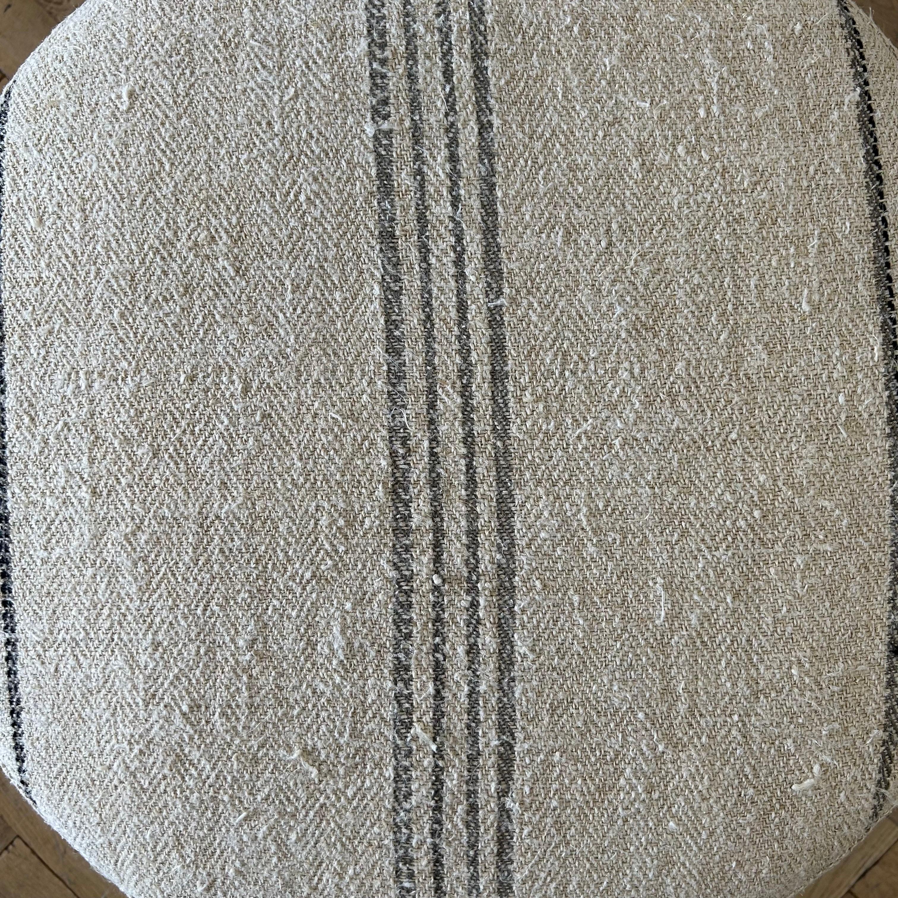 Custom Made One of a Kind European Flax Stripe Round Ottomans 4