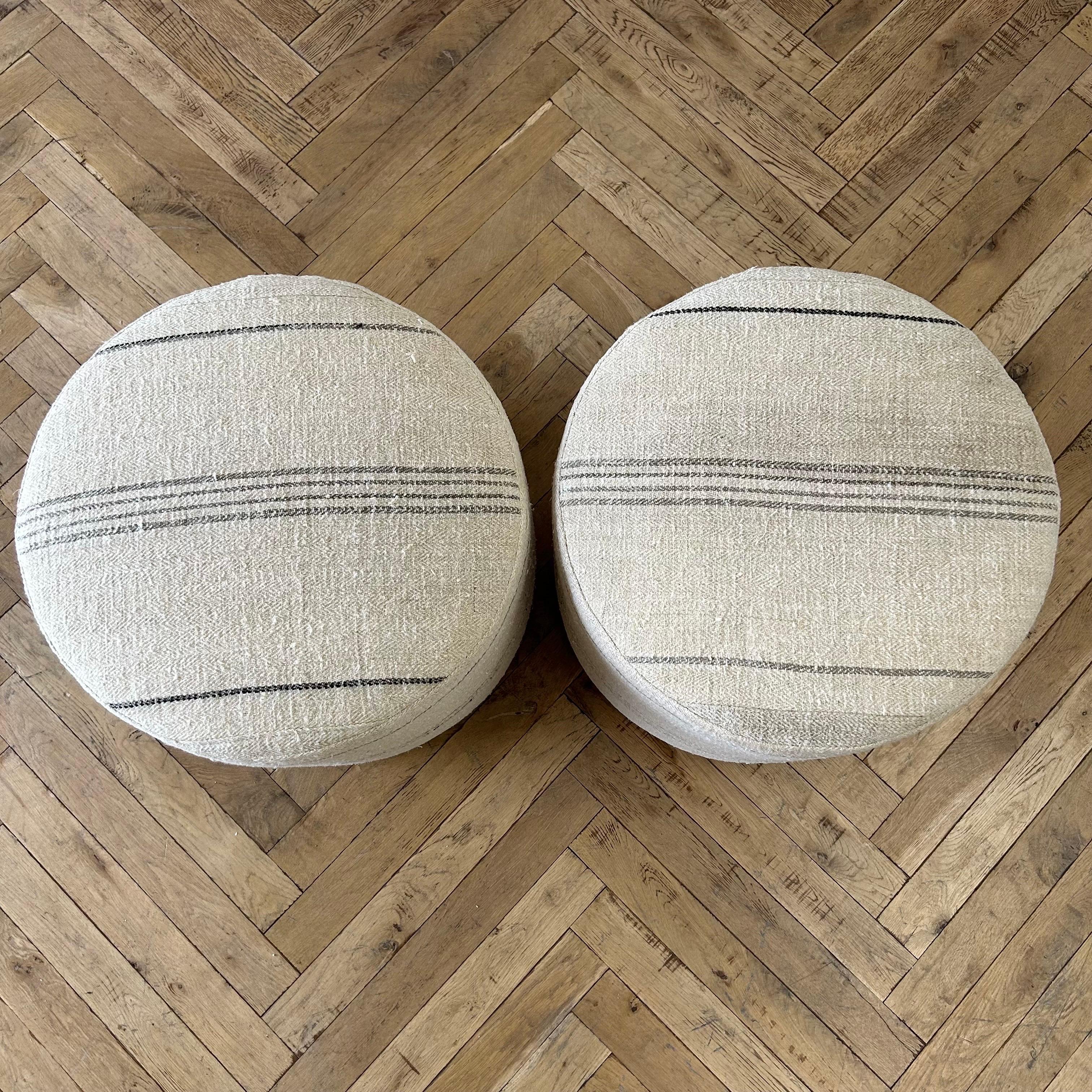 striped round ottoman