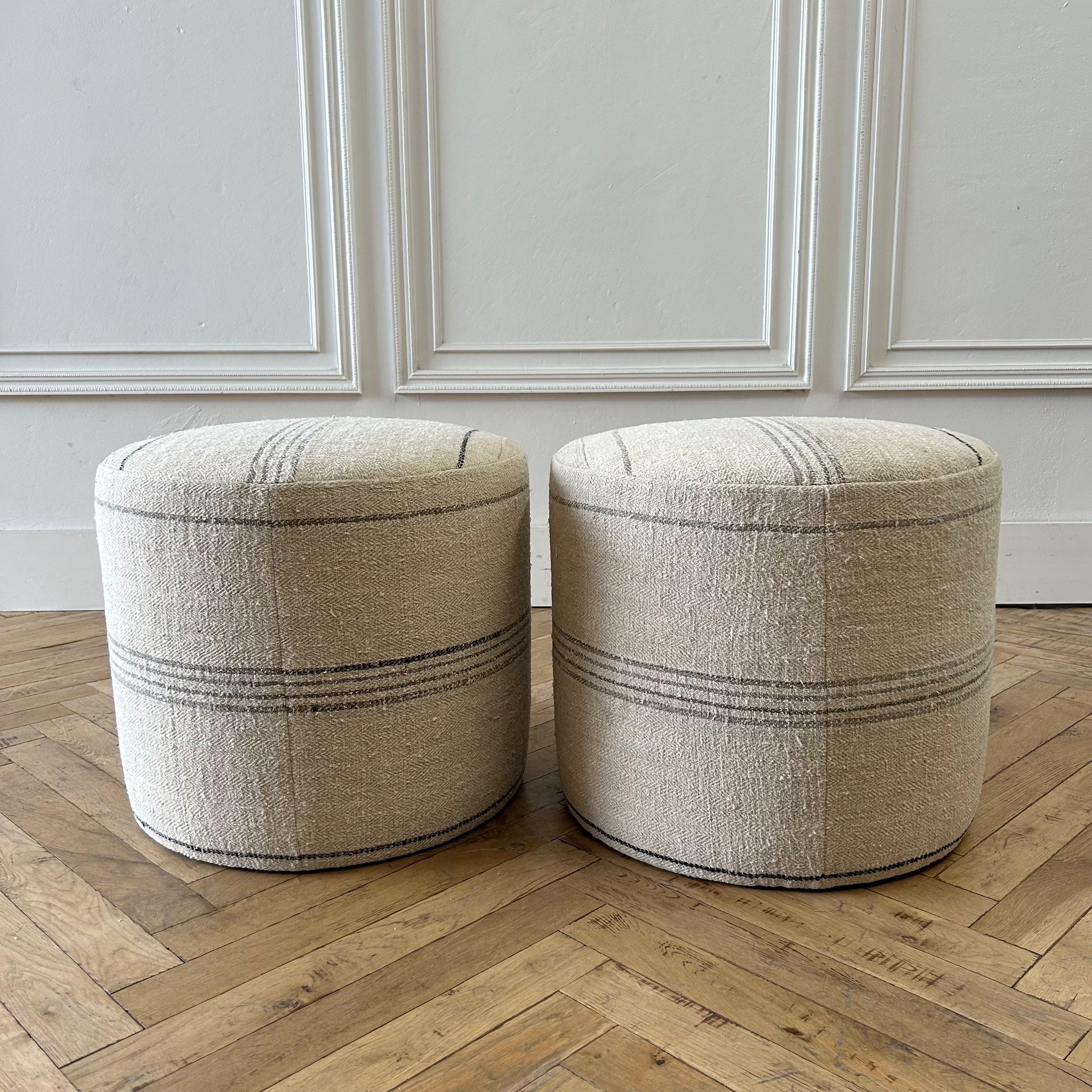 round striped ottoman