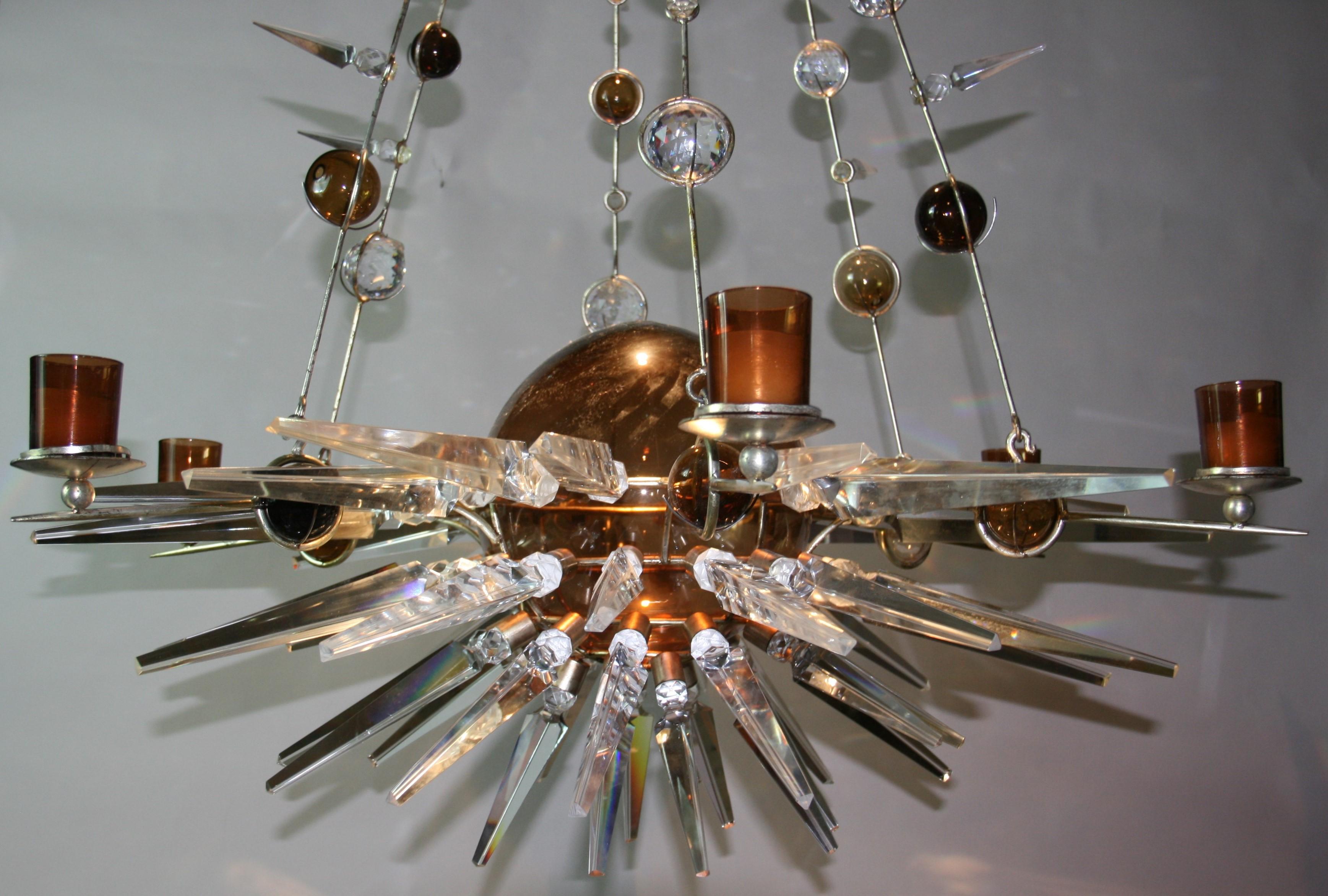 Custom Made One of a Kind Planetary Crystal Chandelier For Sale 13