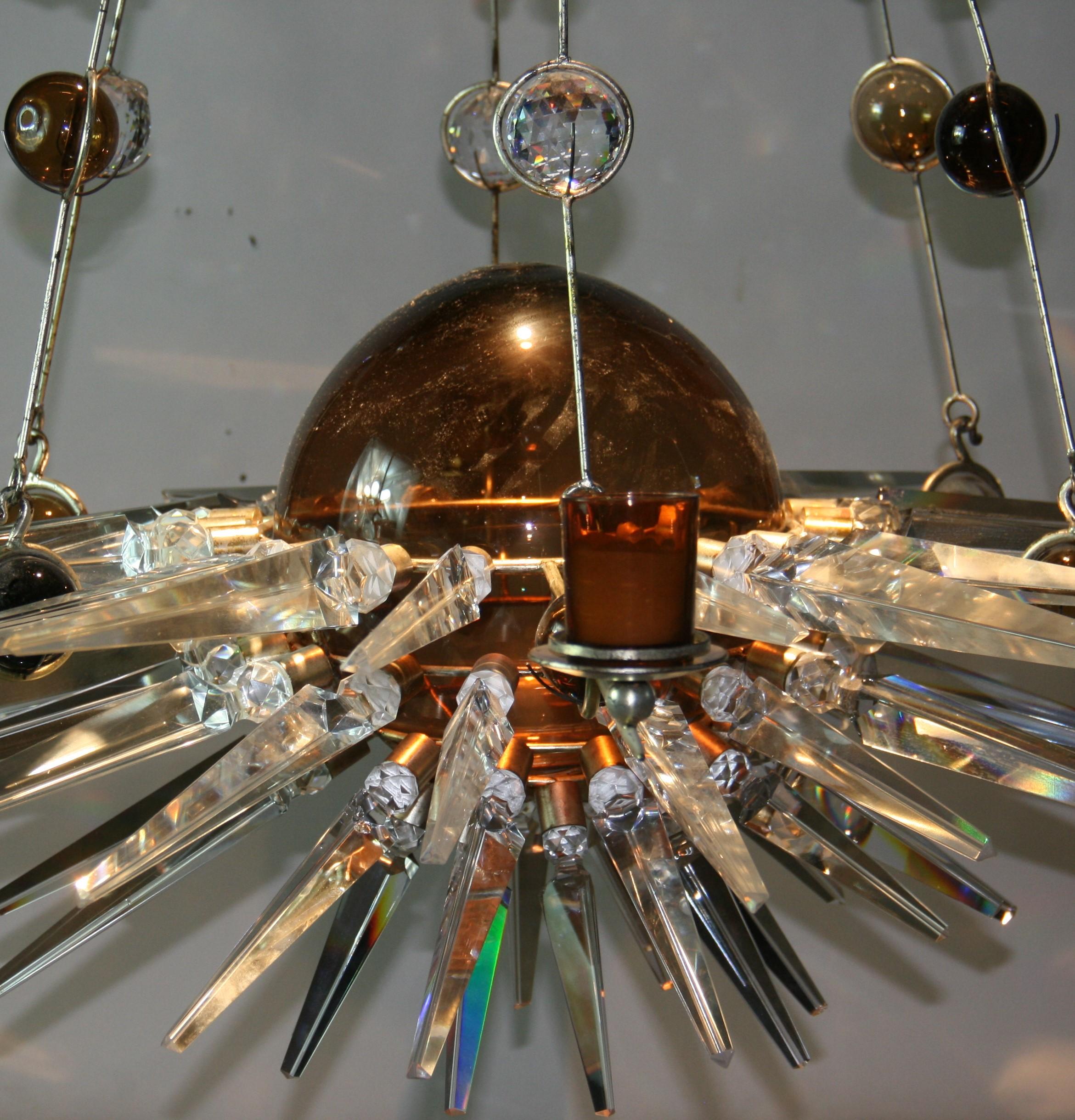 Custom Made One of a Kind Planetary Crystal Chandelier In Good Condition For Sale In Douglas Manor, NY